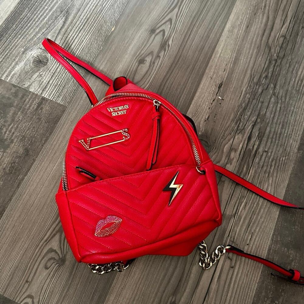 Victoria secret red faux leather backpack